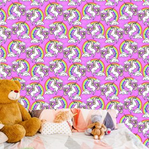 Papier Peint Pour Les Enfants - Licorne Sur Fond Arc-En-Ciel – Image 6