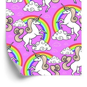 Papier Peint Pour Les Enfants - Licorne Sur Fond Arc-En-Ciel – Image 2