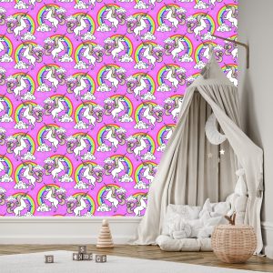 Papier Peint Pour Les Enfants - Licorne Sur Fond Arc-En-Ciel – Image 3
