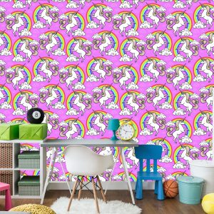 Papier Peint Pour Les Enfants - Licorne Sur Fond Arc-En-Ciel – Image 4