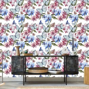 Papier Peint Pour Le Salon Papillons, Fleurs, Vert – Image 5