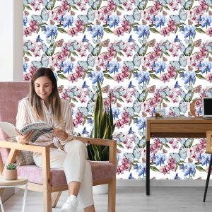 Papier Peint Pour Le Salon Papillons, Fleurs, Vert – Image 7