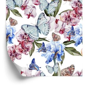 Papier Peint Pour Le Salon Papillons, Fleurs, Vert – Image 2