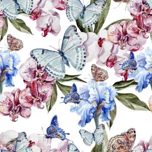 Papier Peint Pour Le Salon Papillons, Fleurs, Vert – Image 1