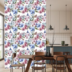 Papier Peint Pour Le Salon Papillons, Fleurs, Vert – Image 4