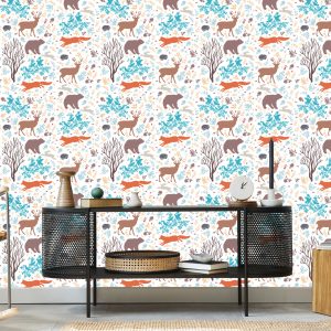 Papier Peint Pour Les Enfants - Animaux De La Forêt Colorés – Image 5