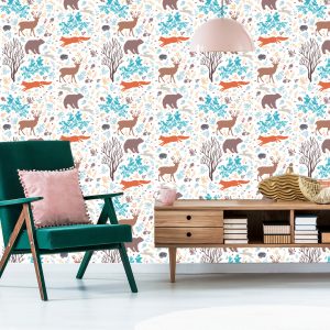 Papier Peint Pour Les Enfants - Animaux De La Forêt Colorés – Image 6