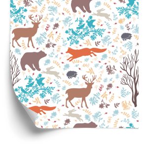Papier Peint Pour Les Enfants - Animaux De La Forêt Colorés – Image 2