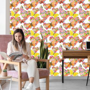 Papier Peint Papillons Fleurs Colorées Chambre D'enfant – Image 7