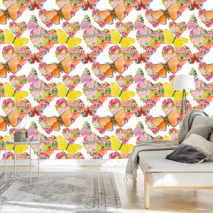 Papier Peint Papillons Fleurs Colorées Chambre D'enfant – Image 3