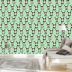 Papier Peint Pandas Avec Des Feuilles – Image 3