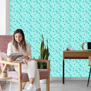 Papier Peint Turquoise - Plumes Et Feuilles De Paon – Image 7