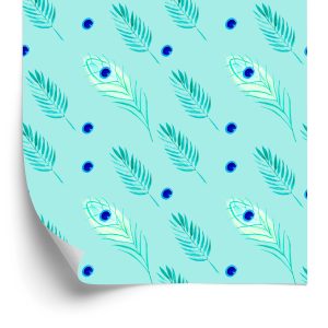 Papier Peint Turquoise - Plumes Et Feuilles De Paon – Image 2