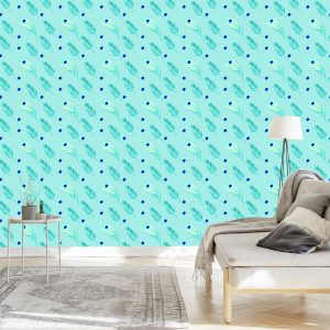 Papier Peint Turquoise - Plumes Et Feuilles De Paon – Image 3
