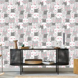 Papier Peint Pour Les Enfants - Chats Et Coeurs – Image 5