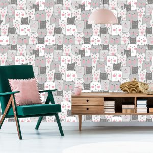 Papier Peint Pour Les Enfants - Chats Et Coeurs – Image 6