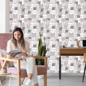 Papier Peint Pour Les Enfants - Chats Et Coeurs – Image 7