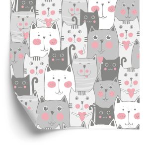 Papier Peint Pour Les Enfants - Chats Et Coeurs – Image 2