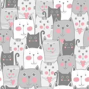 Papier Peint Pour Les Enfants - Chats Et Coeurs – Image 1