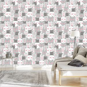 Papier Peint Pour Les Enfants - Chats Et Coeurs – Image 3