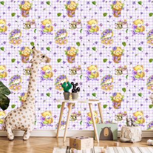 Papier Peint Ours En Peluche, Fleurs, Feuilles Pour Fille – Image 5