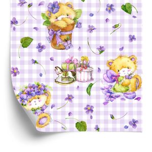 Papier Peint Ours En Peluche, Fleurs, Feuilles Pour Fille – Image 2