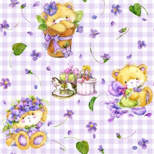 Papier Peint Ours En Peluche, Fleurs, Feuilles Pour Fille – Image 1