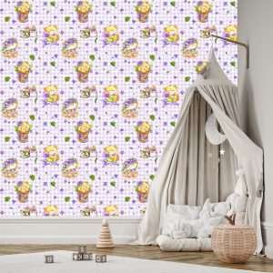 Papier Peint Ours En Peluche, Fleurs, Feuilles Pour Fille – Image 3