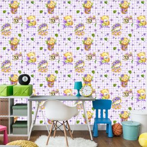 Papier Peint Ours En Peluche, Fleurs, Feuilles Pour Fille – Image 4