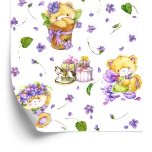 Papier Peint Pour Fille Teddy Bears Nature Fleurs – Image 2