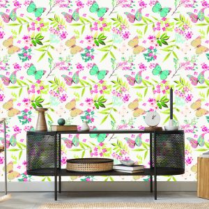 Papier Peint Pour Les Enfants - Papillons Et Fleurs Colorés – Image 5