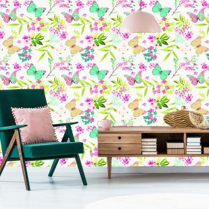 Papier Peint Pour Les Enfants - Papillons Et Fleurs Colorés – Image 6