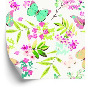 Papier Peint Pour Les Enfants - Papillons Et Fleurs Colorés – Image 2