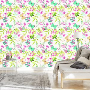 Papier Peint Pour Les Enfants - Papillons Et Fleurs Colorés – Image 3