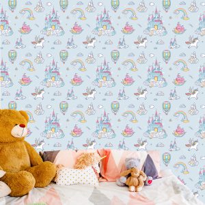 Papier Peint Pour Les Enfants Licornes D'un Château De Conte De Fées Arc-En-Ciel – Image 6