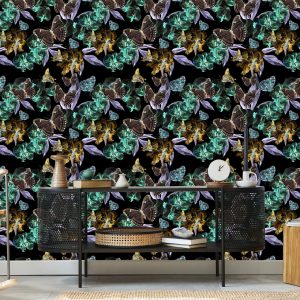 Papier Peint Pour Salle À Manger, Papillons, Fleurs, Feuilles – Image 5