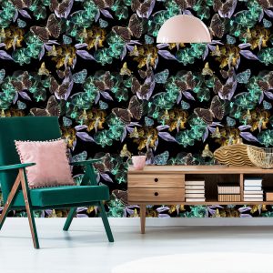 Papier Peint Pour Salle À Manger, Papillons, Fleurs, Feuilles – Image 6