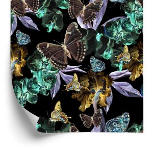 Papier Peint Pour Salle À Manger, Papillons, Fleurs, Feuilles – Image 2