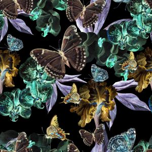 Papier Peint Pour Salle À Manger, Papillons, Fleurs, Feuilles – Image 1