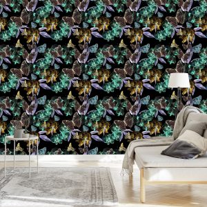 Papier Peint Pour Salle À Manger, Papillons, Fleurs, Feuilles – Image 3