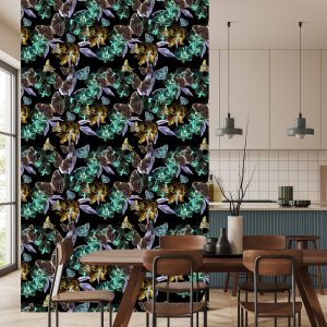 Papier Peint Pour Salle À Manger, Papillons, Fleurs, Feuilles – Image 4