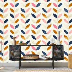 Papier Peint Feuilles Peintes Dans Un Style Rétro – Image 5