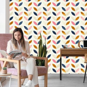 Papier Peint Feuilles Peintes Dans Un Style Rétro – Image 7