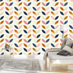 Papier Peint Feuilles Peintes Dans Un Style Rétro – Image 3