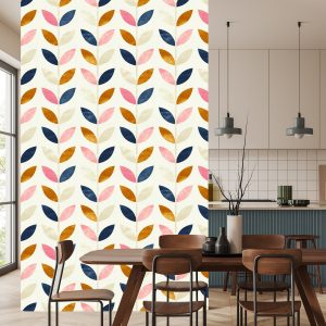 Papier Peint Feuilles Peintes Dans Un Style Rétro – Image 4