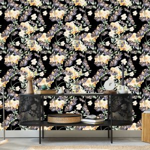 Papier Peint Dans Le Hall, Des Papillons, Des Fleurs Nature – Image 5