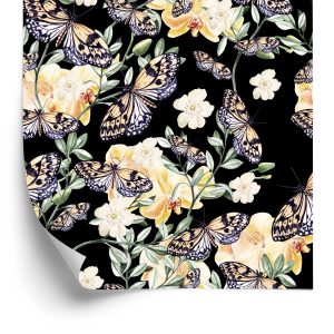 Papier Peint Dans Le Hall, Des Papillons, Des Fleurs Nature – Image 2