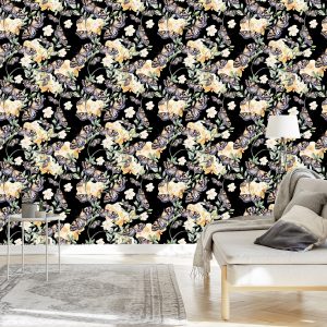 Papier Peint Dans Le Hall, Des Papillons, Des Fleurs Nature – Image 3