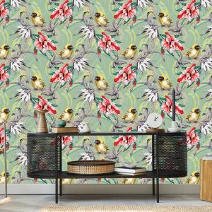 Papier Peint Oiseaux Colorés Parmi Les Fleurs – Image 5