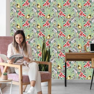 Papier Peint Oiseaux Colorés Parmi Les Fleurs – Image 7